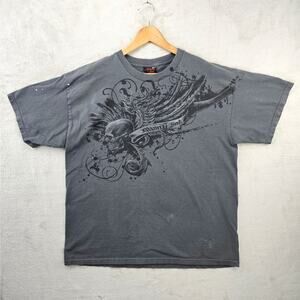 Vintage Miami Ink Shirt Mens XL Gray Skull Wings Grunge Tattoo Print Y2K 2006